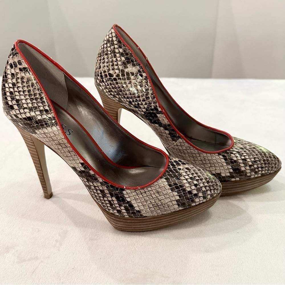 Guess Snakeskin Heels with Red Accents